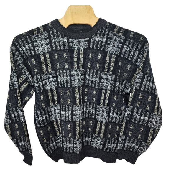 Vintage Michael Gerald Knit Sweater Geometric Funky Grandpa 80s 90s Large L - Picture 1 of 4